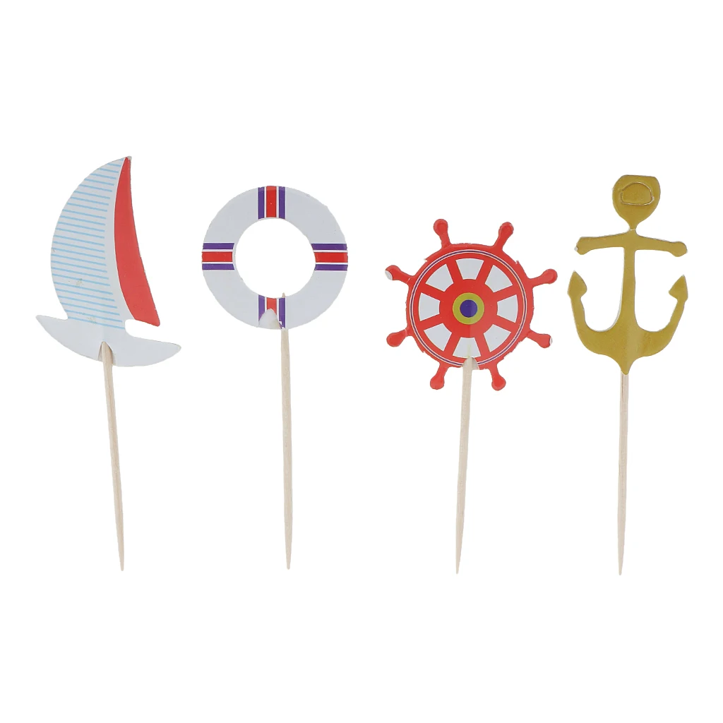 24pcs Novelty Sailing Ocean Sailor Theme Food Cupcake Picks Toppers Birthday Party Baby Shower Favors