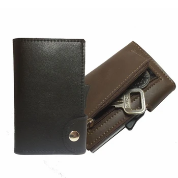 

Genuine Leather RFID Blocking Wallet with Back Pocket ID Card holders Aluminum Mini Wallets Automatic Credit Card Coin Purses