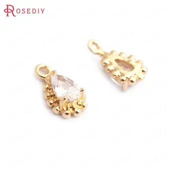 

(35186)10PCS 9x5MM 24K Gold Color White Zircon Brass Drop Shape Charms Pendants High Quality Diy Jewelry Findings Accessories