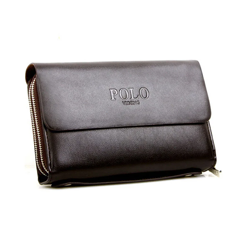 2016 New designers brand PU leather men's double zipper long design wallets fashion brown color leather purse KK-2