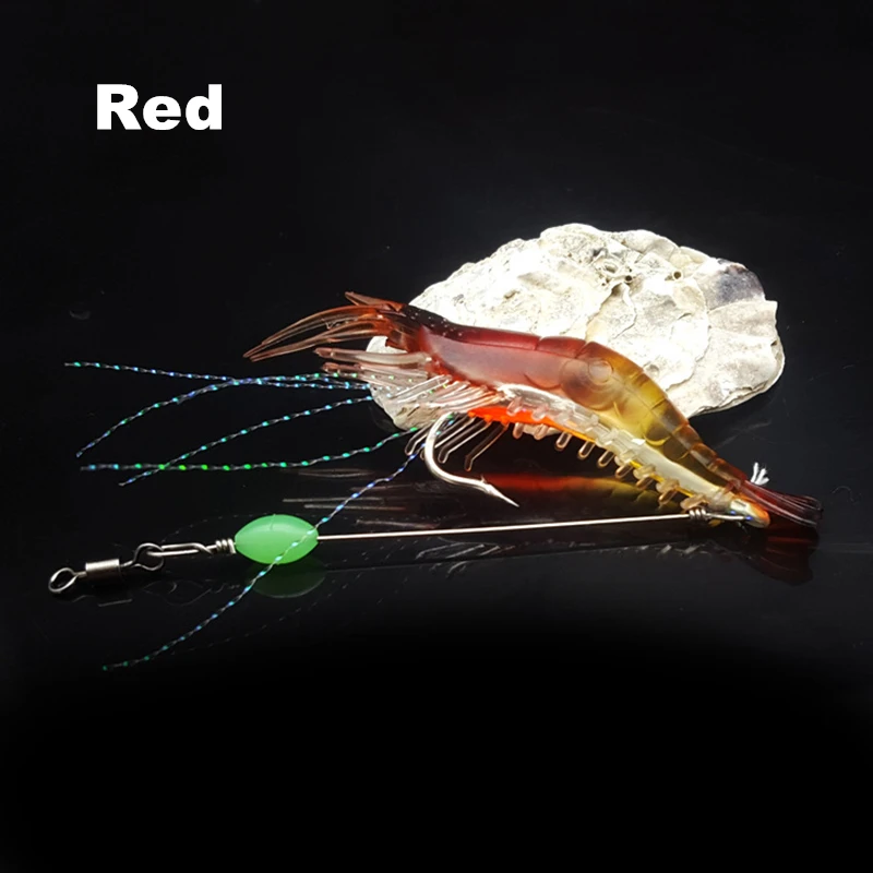 Силиконовая креветка, Мягкая приманка, 9 см/6 г, искусственная приманка для рыбалки, с светящимся крючком, вертлюги, Anzois Para Pesca Sabiki Rigs, рыболовная приманка, 1 шт - Цвет: Red