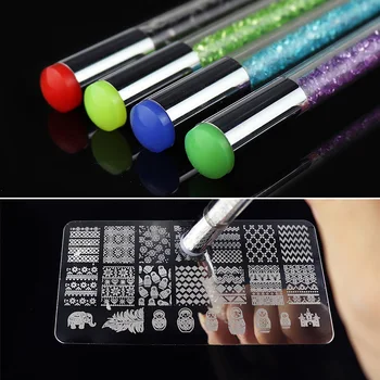 

1pcs Gradient Gel Nail Polish Brushes Sponge Pen Bloom Dotting Brush Transfer Stamping Metal Handle Tools