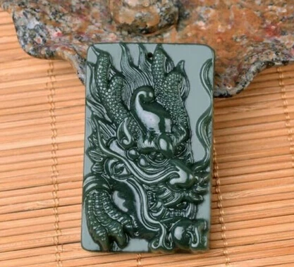 

Free shipping >>@>> hot sell Chinese Rich Green Natural Hand-Carved HeTian Jade Pendant w Dragon