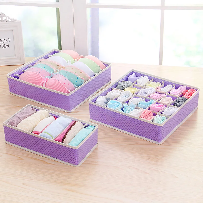 

Purple New Nonwoven Foldable Storage Boxes Ties Sock Shorts Bra Underwear Divider Drawer Lidded Closet Home Organizer
