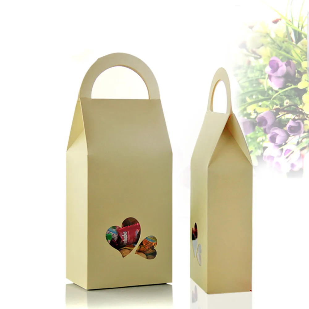 DHL Wholesale 11 23 5cm Kraft Paper Box Tote With Handle Clear Heart Window Gift Storage