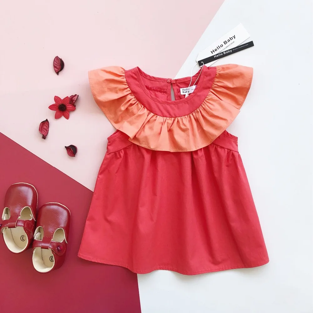 EnkeliBB; Брендовое красивое платье для маленьких девочек; красные летние платья для малышей; детское платье-пачка с воротником с рюшами; одежда для детей в европейском стиле