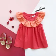 EnkeliBB; Брендовое красивое платье для маленьких девочек; красные летние платья для малышей; детское платье-пачка с воротником с рюшами; одежда для детей в европейском стиле