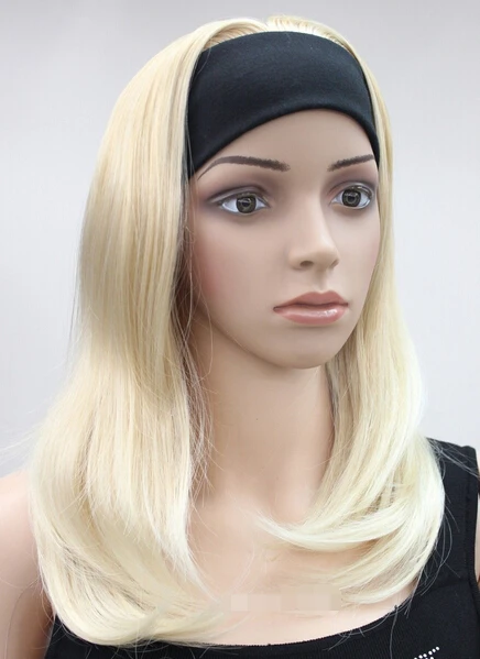 

Hivision heat resistant Party hair Free shipping>>>Fashion Blonde Medium long Straight women Daily 3/4 wig Hivision