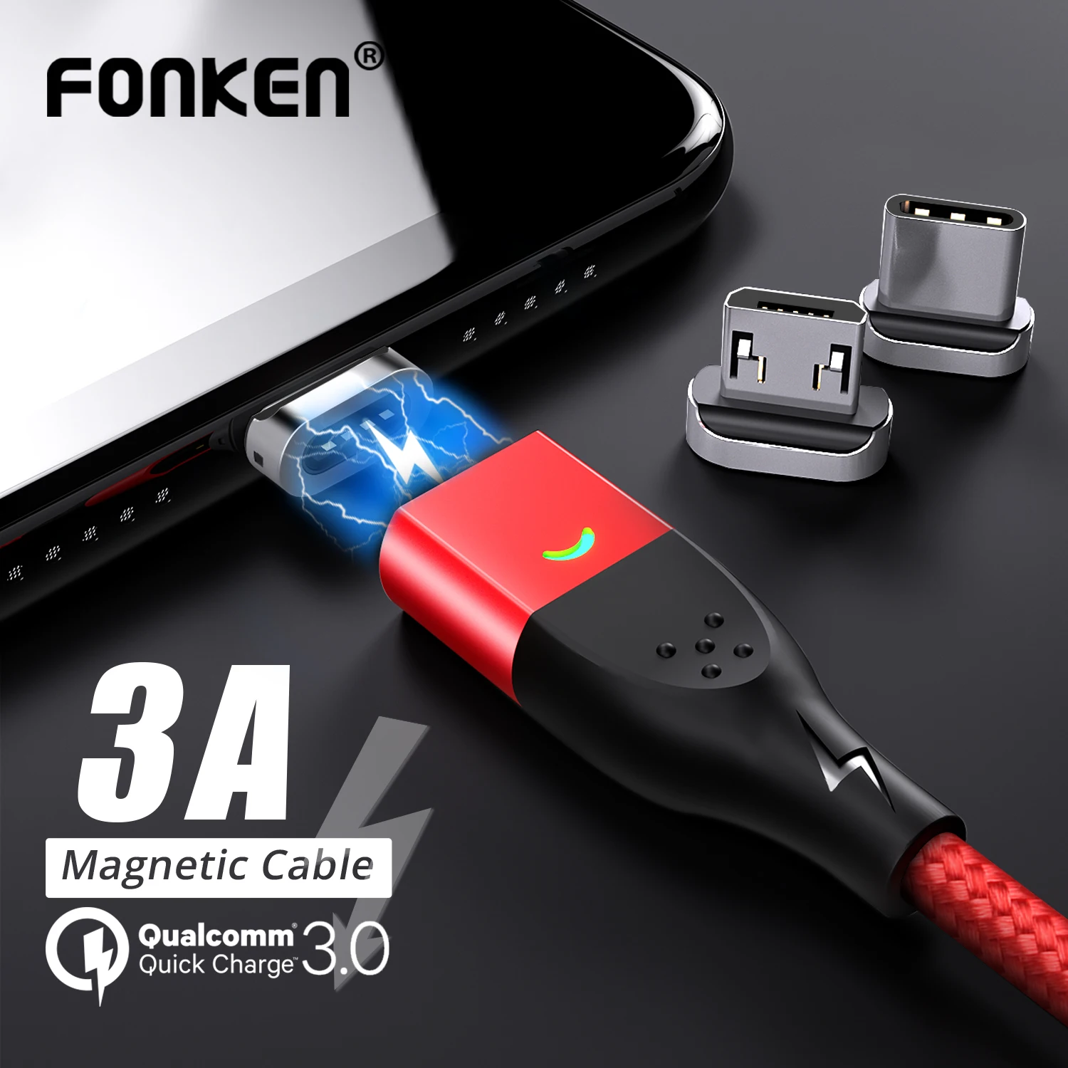 FONKEN المغناطيسي كابل شحن المصغّر usb نوع C سريعة شاحن الهاتف الكابلات المغناطيس سريع تهمة الروبوت شاحن جوّال usb C البيانات سلك FONKEN المغناطيسي كابل شحن المصغّر usb نوع C سريعة شاحن الهاتف الكابلات المغناطيس سريع تهمة الروبوت شاحن جوّال usb C البيانات سلك