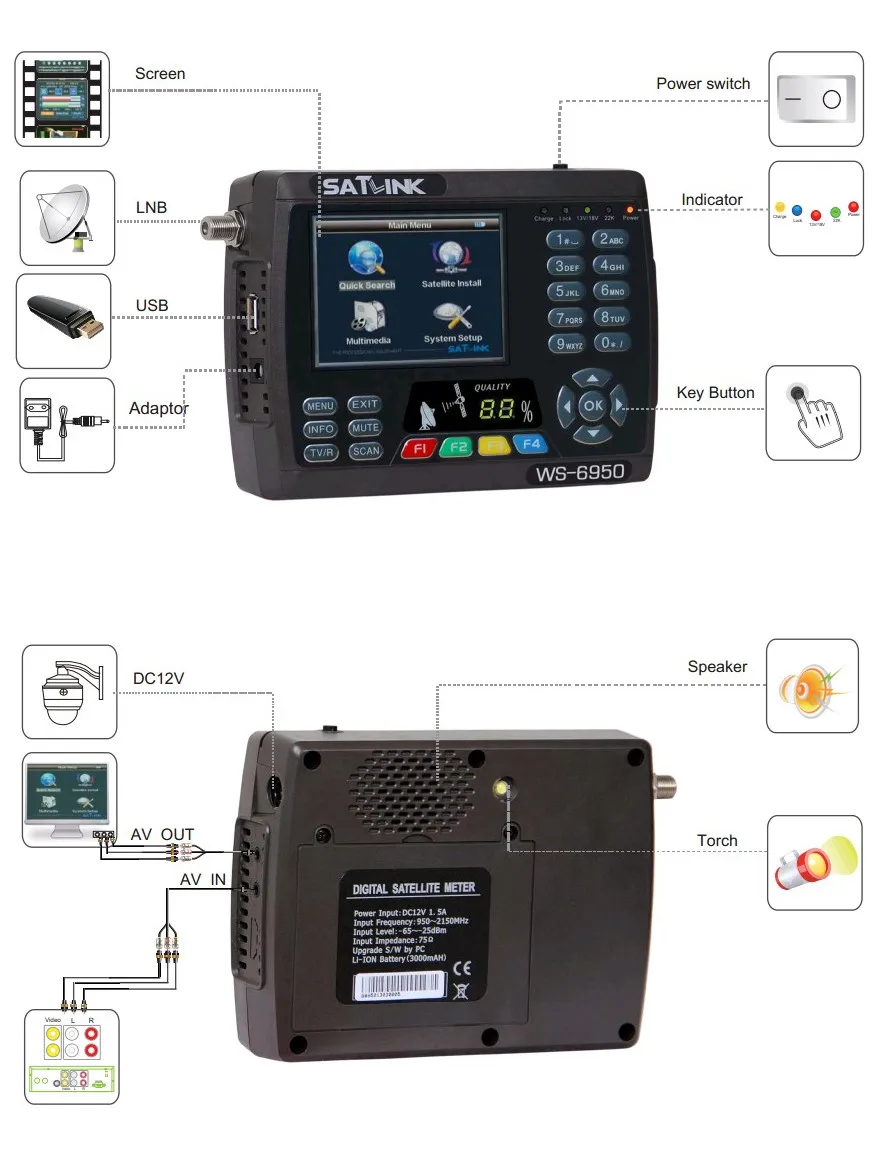 satlink ws 6950 3." satellite finder dvb-s ws-6950 sat finder Satellite Signal Finder Meter sat link 6950 sat finder digital