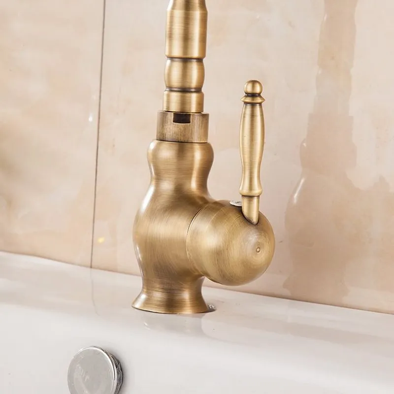 Antique Brass Basin Faucet Deck Mounted Bathroom Vanity Sink Faucet 360 Rotation Hot and Cold Water Mixer Tap KD1170 Antique Brass Basin Faucet Deck Mounted Bathroom Vanity Sink Faucet 360 Rotation Hot and Cold Water Mixer Tap KD1170