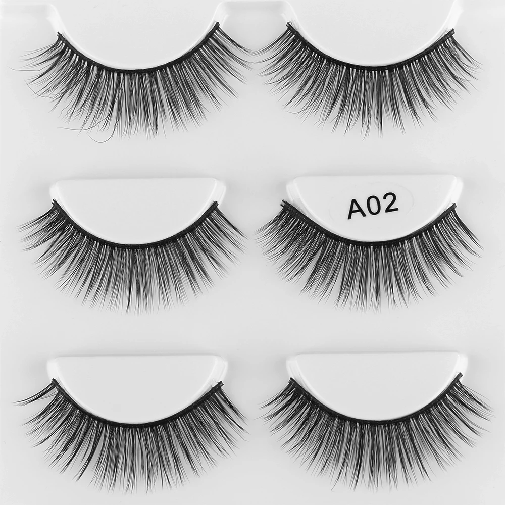 3 Pairs Silk Lashes Handmade Thick False Eyelashes Natural Full Strips