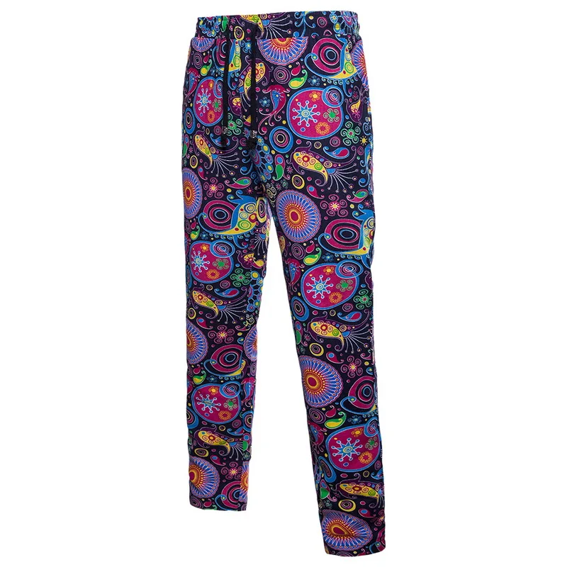 Laamei, мужские брюки для бега, повседневные, летние, с 3D цветочным принтом, спортивные штаны, льняные, для фитнеса, свободные, полный галстук, модные - Цвет: Navy1