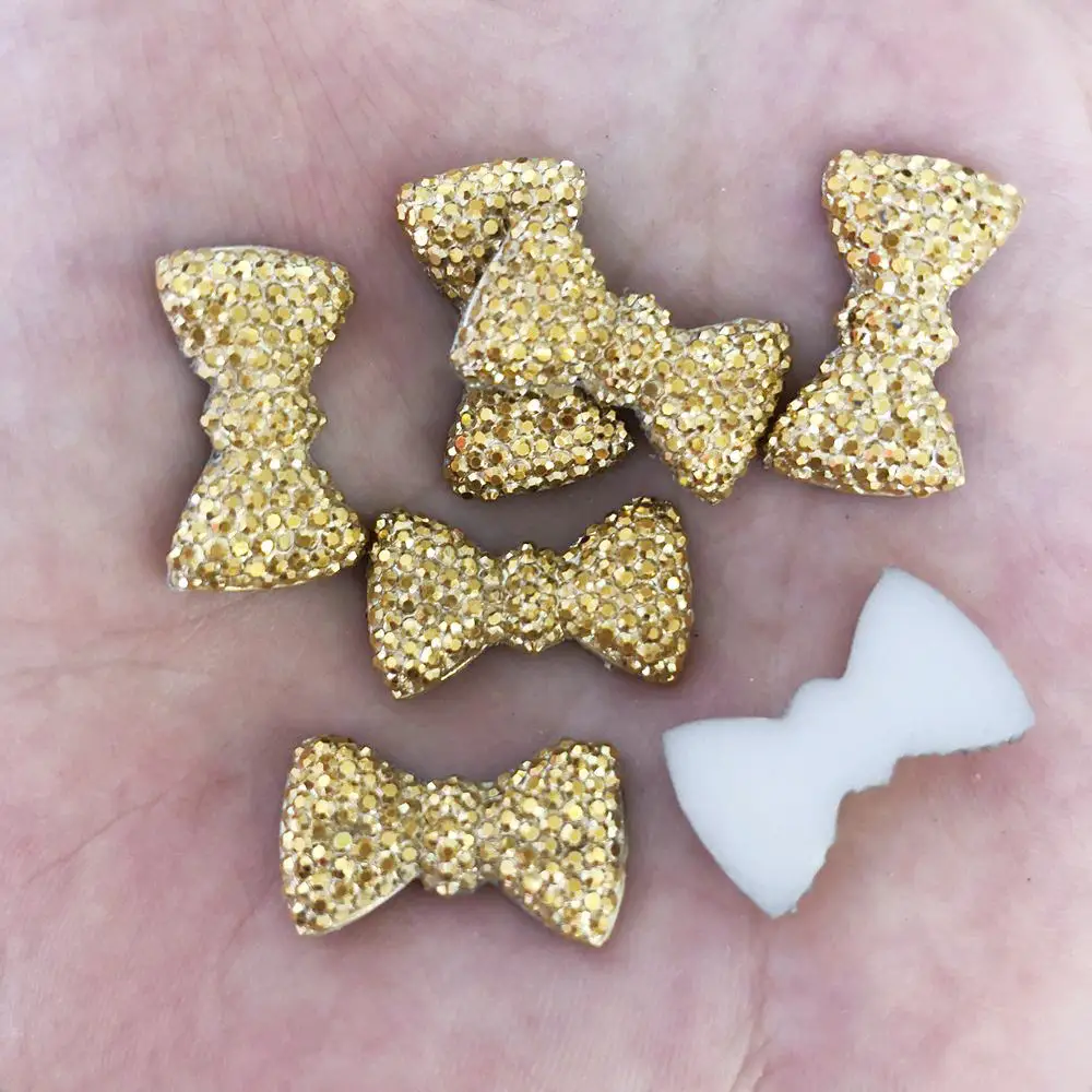 DIY AB Resin Gold Bow Flatback Rhinestone Wedding Buttons 20pcs 12mm*20mm F277
