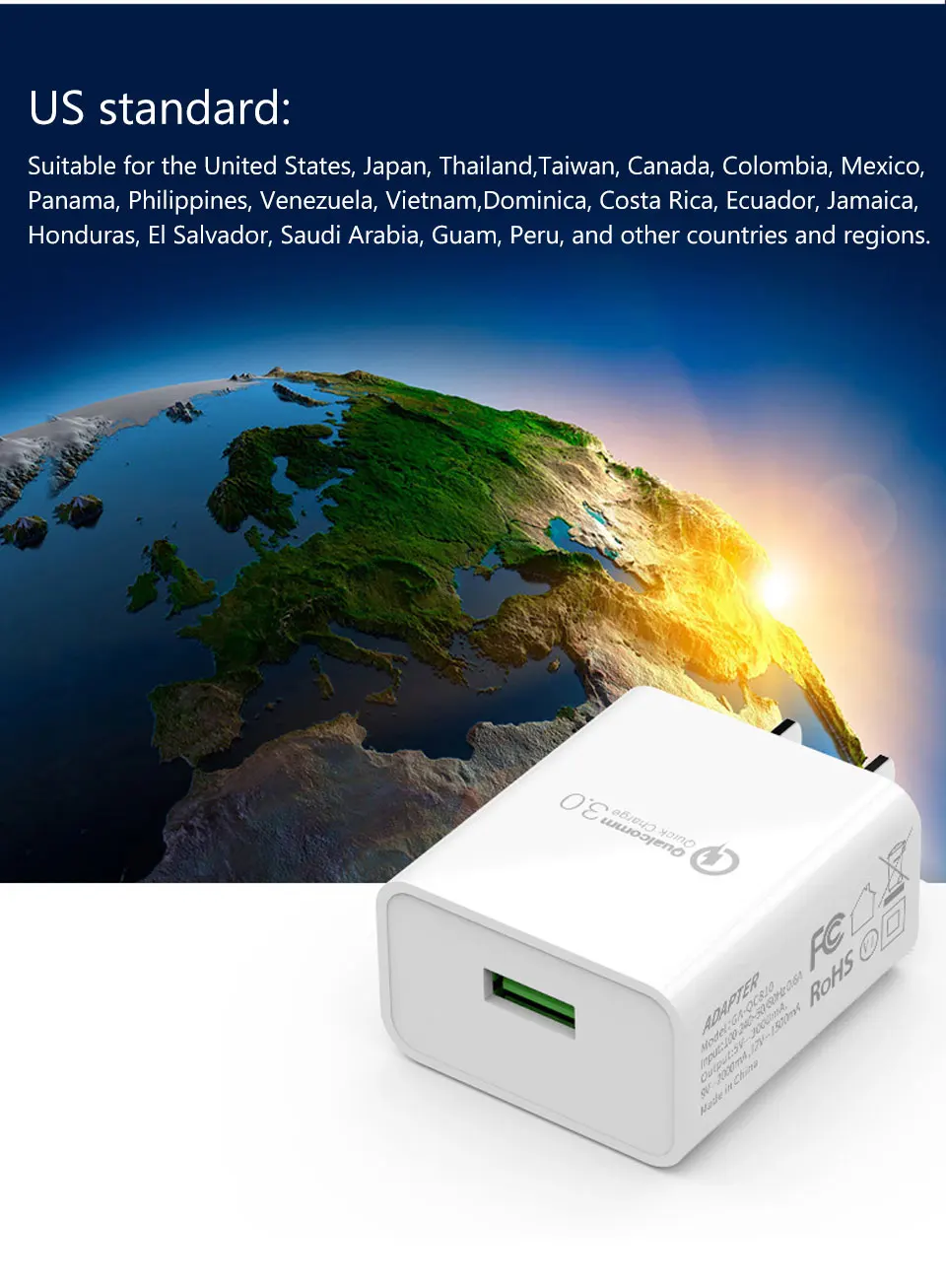 US Adapter USB Charger Mobile Phone Chargers USA Electrical Socket For Electronic Equipment in United States QC3.0 Fast Charging (6)