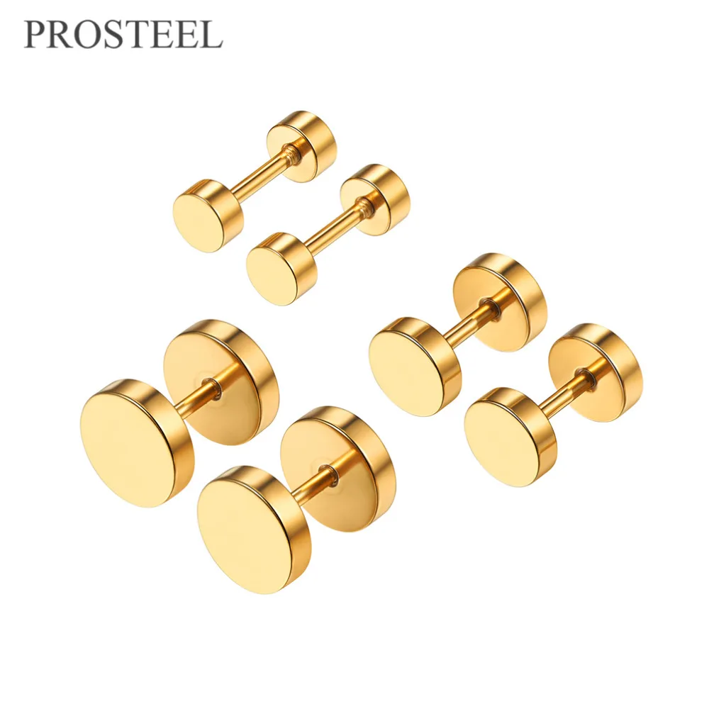 PROSTEEL Punk 3 Pairs Stainless Steel Ear Studs Earrings Gold Color Round Shaped Women Men Nightclub Jewelry Gift 3PSE29687476 | Украшения