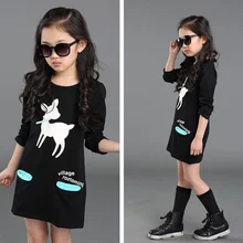 Теплое платье из хлопка; платье для девочек; Детские платья для девочек платье принцессы с длинными рукавами с рисунком, детская одежда, комплект для девочек, костюм осень-зима От 3 до 14 лет