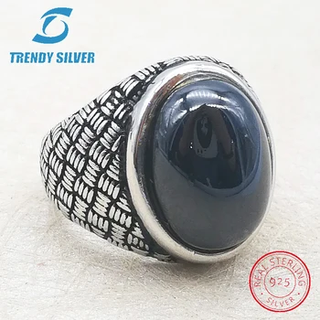 

silver 925 fine jewelry man rings men accessories turquoise gemstone natural onyx agate wholesale TRENDY SILVER