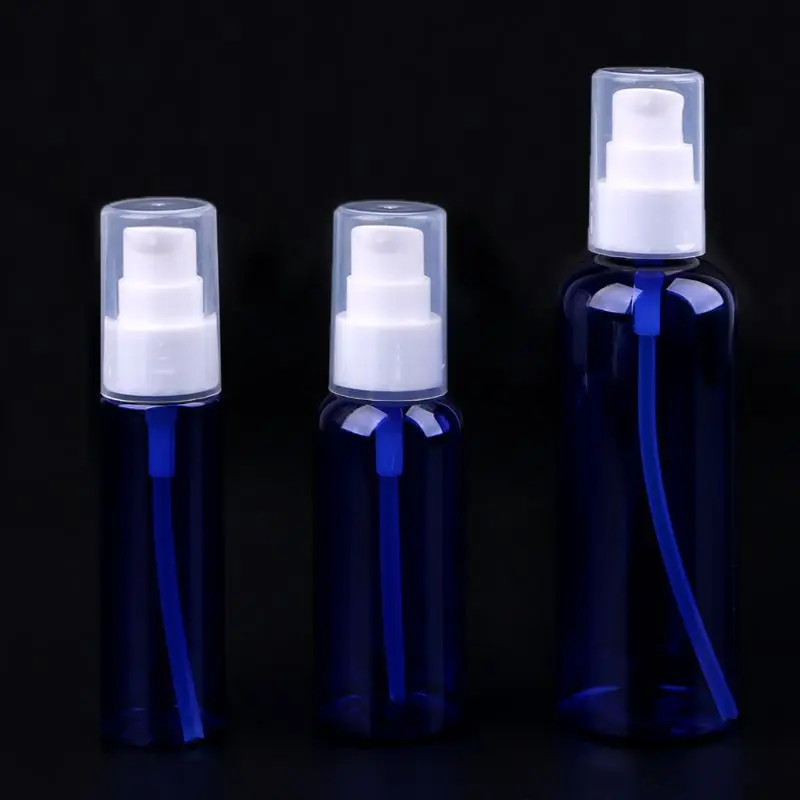 30 мл-100 мл пластиковый многоразовый насос, бутылка для лосьона, пустой косметический контейнер для путешествий, голубые бутылки с распылителем, заправляемые флаконы для духов