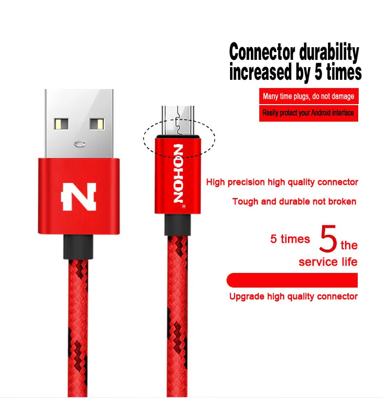 NOHON Micro USB кабель для быстрой зарядки нейлон для samsung Xiaomi huawei Nokia sony LG USB ЗУ для мобильного телефона Кабели для синхронизации данных