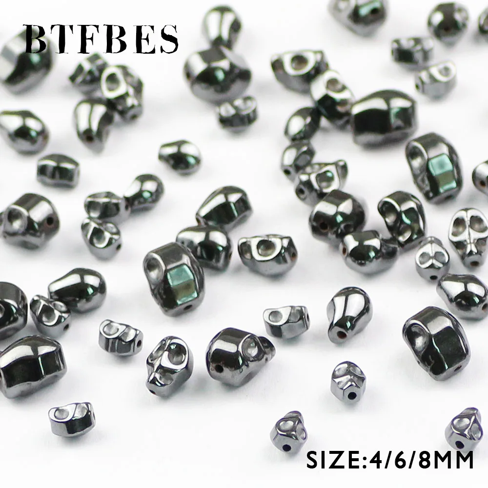 

BTFBES AAA Black Hematite Skull Beads Natural Stone Skeleton Shape 4/6/8mm Loose Beads Jewelry Bracelet Making DIY Accessories