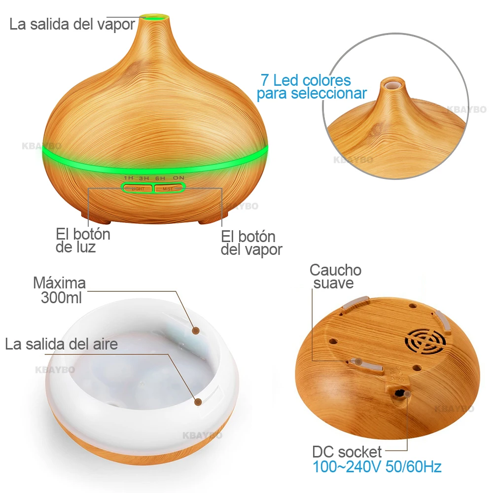300ML Ultrasonic Aromatherapy Humidifier 6 Kinds Essential Oil for Diffuser Mist Maker Aroma Diffuser Fogger LED Light
