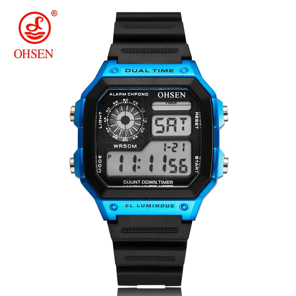 Новые модные цифровые женские наручные часы OHSEN с ЖК дисплеем синие