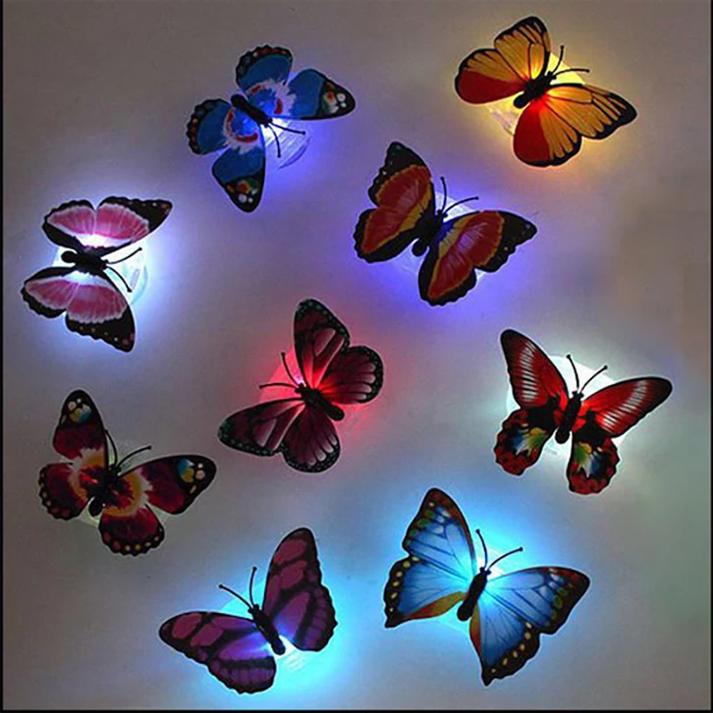 

DIY 3D Colorful Butterflies LED Night Light Lamp Removable Sticker with Suction Pad Kids Room Bedroom Decal Party Decor Stickers