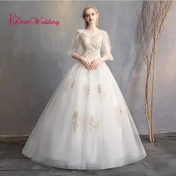 ILoveWedding 2019 совок воротник Vestidos de novia пышные рукава индивидуальный заказ кружево бальное платье Свадебные платья
