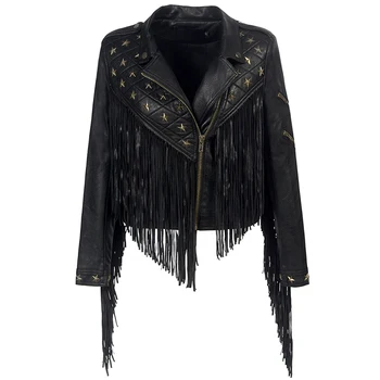 

Short PU Leather Jacket Female Pu Leather Jacket Coat Womens Tassel Leather Jackets Rivet Locomotive Coat Motorcycle Bomber Coat