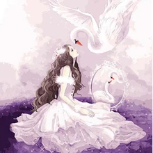 Бескаркасная картина принцесса лебедь по номерам Современная Настенная художественная ручная роспись цифровая картина маслом на холсте для украшения дома