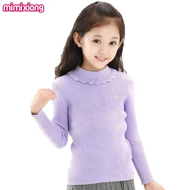 Little Girls Turtlenecks Sweaters Autumn Outwear Cotton Kids Knitted