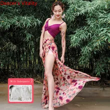 Танец Живота Практика Одежда Наборы Топ+ Юбка 2 шт. Танцевальные Костюмы Шифон Печати Бедра Полотенце Прохладный Сексуальный Шарф Бедра