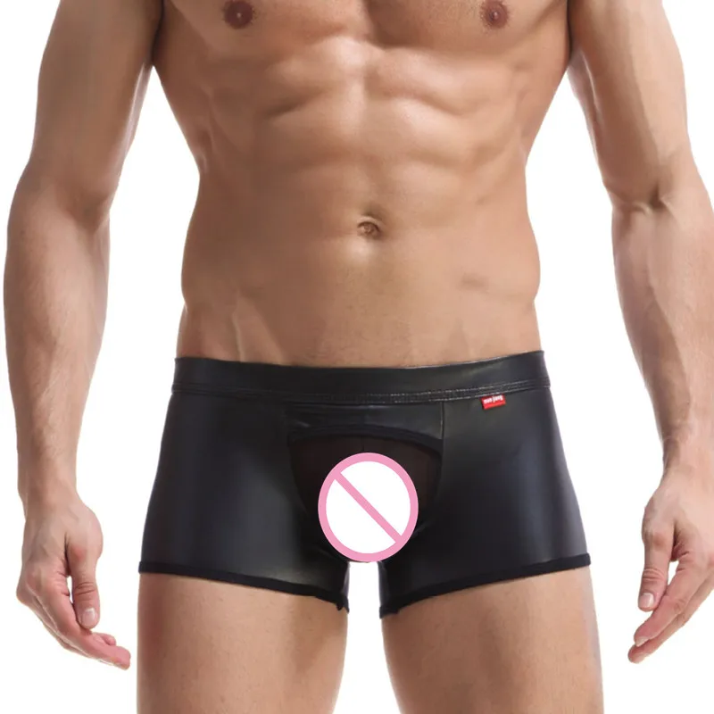 Men Boxers Ga Underwear PU Leather Mens Boxer Shorts Man Underwea Male Underwear Underpants Men's Underwear Hoop Hollow Out Men Boxers Ga Underwear PU Leather Mens Boxer Shorts Man Underwea Male Underwear Underpants Men's Underwear Hoop Hollow Out