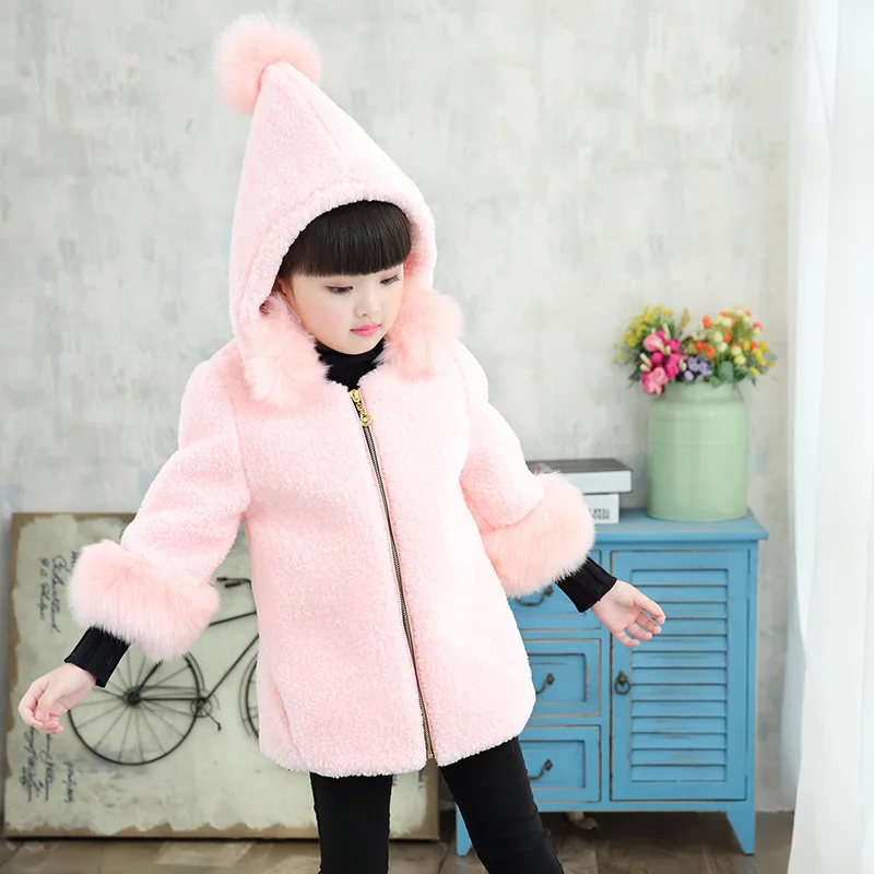 Faux Fur Girls Jackets Thick Cotton White Fur Long Coat Girl Hooded ...