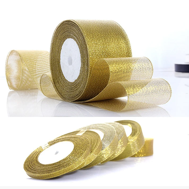 

3cm Gold Silver Organza Ribbon 6mm 25Yards Glitter Embroidered Onions Ribbons Cake Decor DIY Craft Wedding Supplies Trim Satin