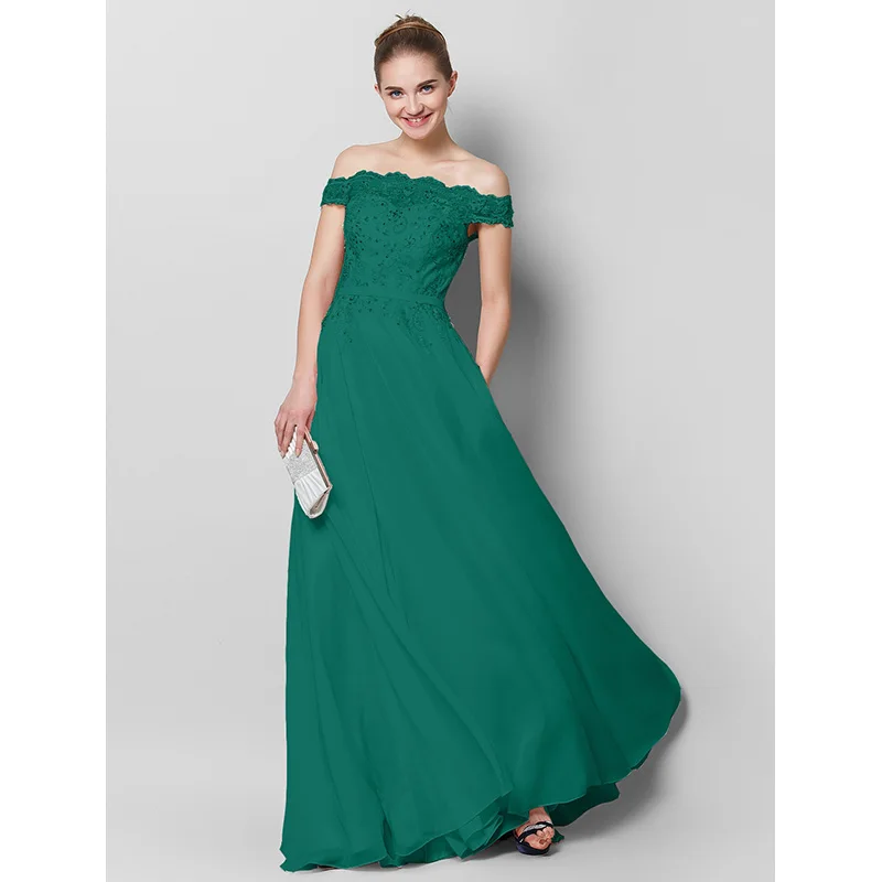 TS Couture A Line Off Shoulder Floor Length Chiffon Prom / Formal Graduation Dresses with