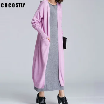 

2019 Cashmere Cardigan Knit Sweater Autumn Women Cardigan Fashion V-Neck Shirt Slim Version Female Fur Long Coat