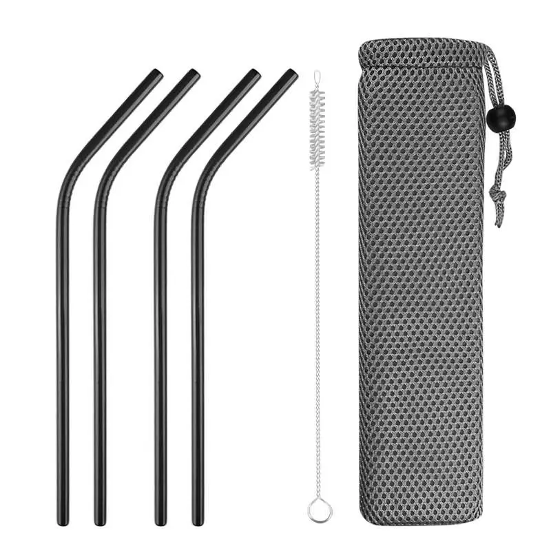 Black3 4pcs 4 шт. многоразовые, для питья соломы Высокое качество 304 Нержавеющая сталь металлическая соломинка с чистящая щетка для кружек 20/30 унций - Цвет: Black3 4pcs