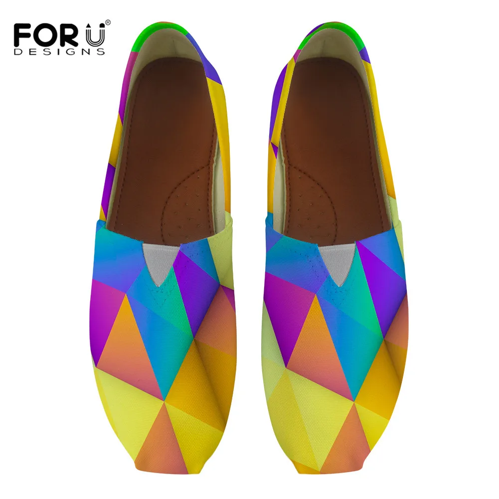 

FORUDESIGNS Women Flat Shoes for 2018 Colors Geometric Printing Slip on Loafers Breathable Comfortable Female Walking Shoes