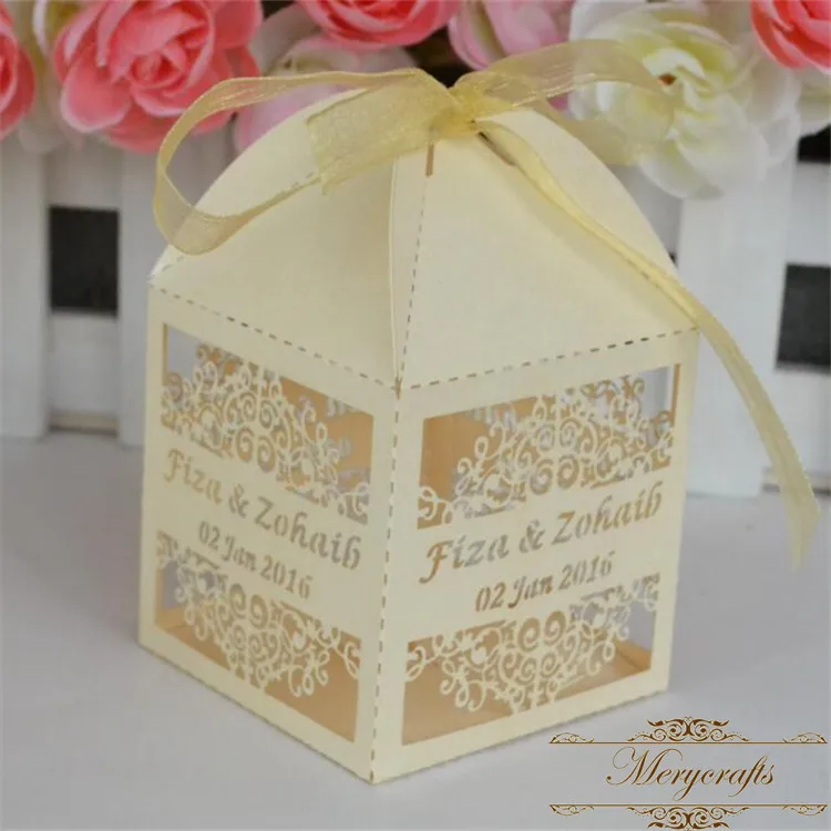 Luxury Cone Shaped Custom Metallic Gold Laser Cut Wedding Favor