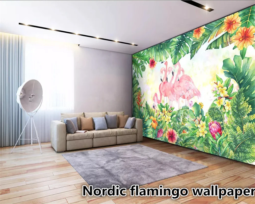 Beibehang обои для стен в рулонах Фреска фото обои скандинавские Рисованные тропические растения Фламинго обои для детской комнаты