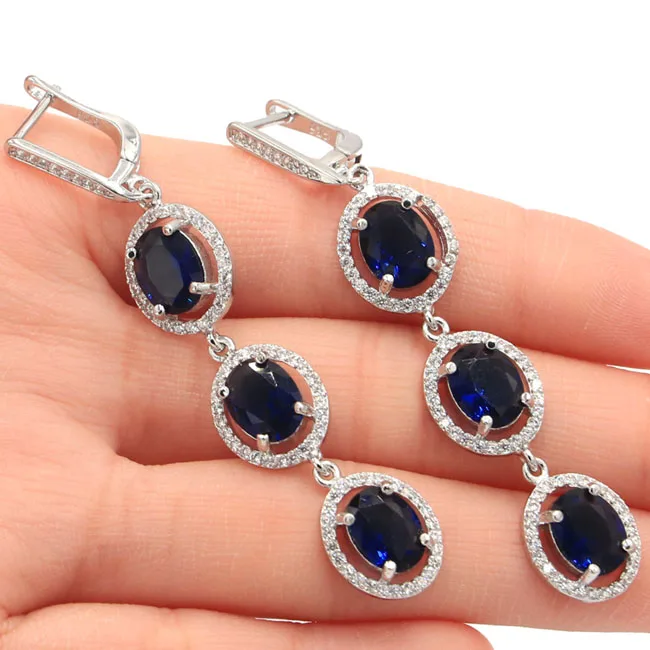 

Hot Sell Red Blood Ruby White CZ Woman's 925 Silver Earrings 40x12mm
