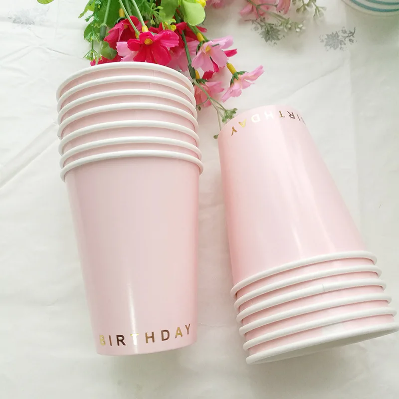 8 шт./лот, золотой, розовый, синий, красный, одноразовая посуда, бумажный стаканчик с днем рождения, принадлежности для вечеринки, украшение для детского душа - Цвет: pink