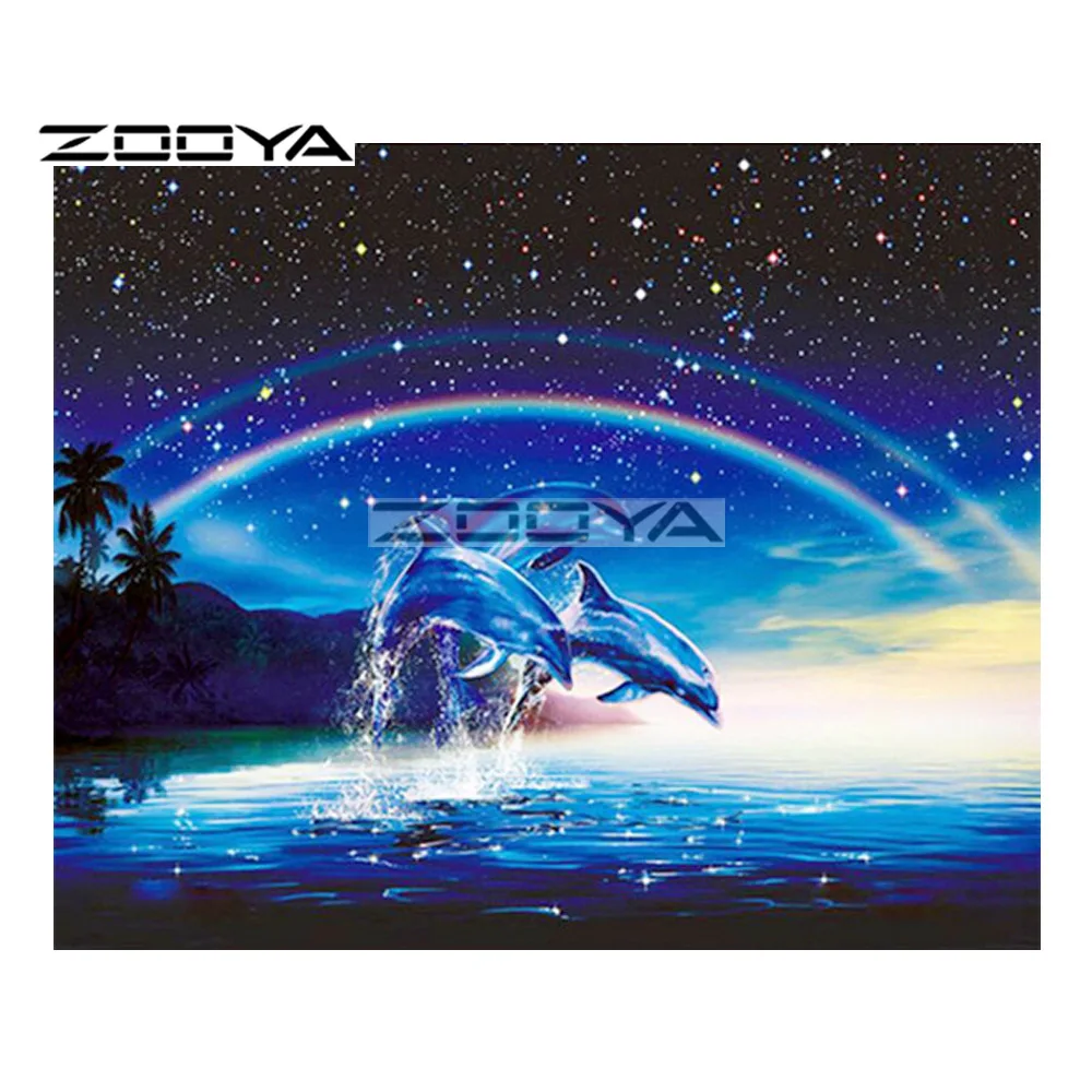 ZOOYA 5D DIY Алмазная вышивка Три Дельфина Радуга море звезды картина крестиком