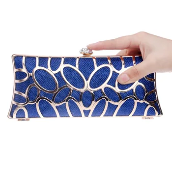 

New Alloy Evening Bags Women Clutch Female Diamonds Metal Hollow Out Style Mixed Color Chain Shoulder Purse Evening Bags