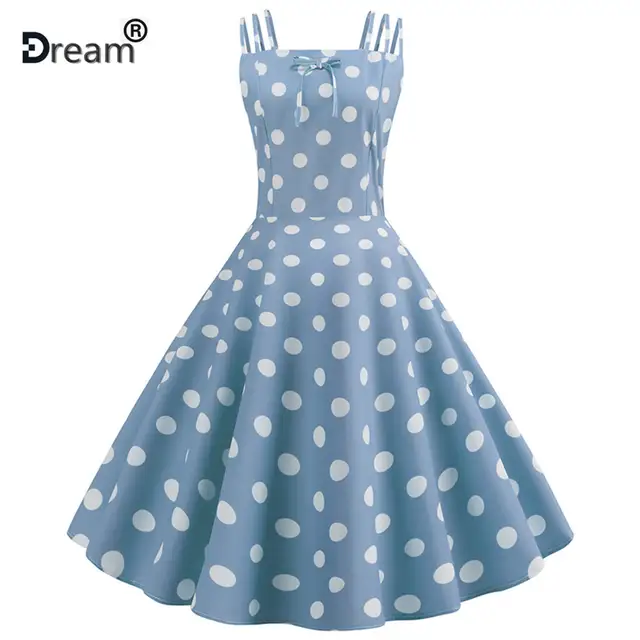Plus Size Women Vintage Dress Green Polka Dot Print Summer Dress