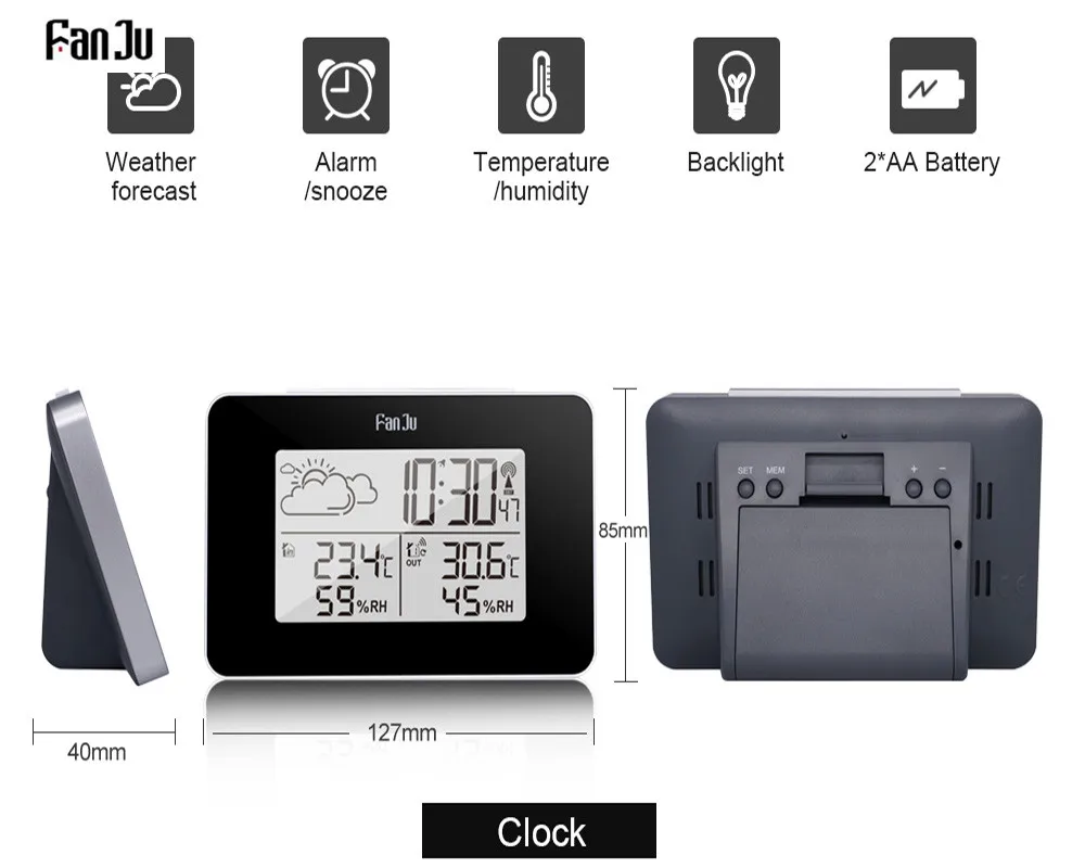 FanJu FJ3364 Цифровой Будильник Метеостанция беспроводной датчик гигрометр термометр Многофункциональный светодиодный настольные часы