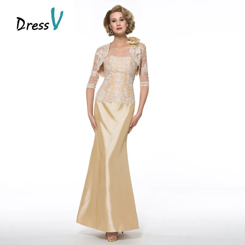 Elegant Plus Size Gold Mother Of The Bride Dresses With Lace Jacket