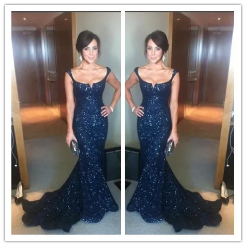 

sparkly scoop navy blue mermaid evening dresses long sequin dress custom made elegant high quality long party dresses 2014